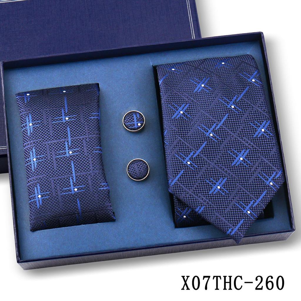 Men's Black Striped 3-Piece Gift Set: Hand-Tied 8cm Tie with Pocket Square & Cufflinks