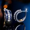 Charm Female Blue White Zircon Stone Hoop Earrings Vintage Silver Color Simple Wedding  For Women
