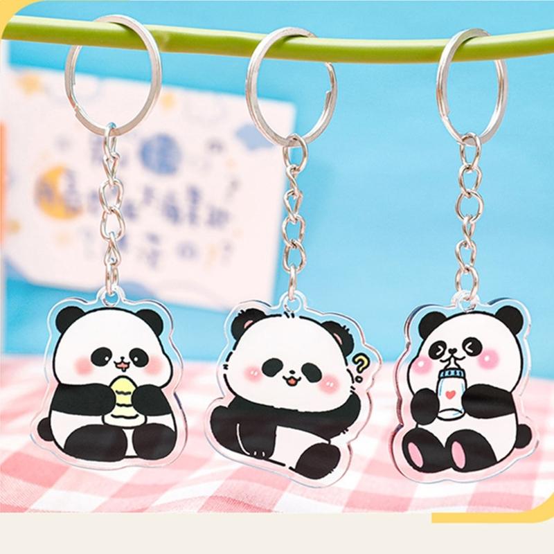 Pack Of 6 Panda Charm Keychain Handmade Acrylic Keyring Stylish Backpack Pendant for Animal Lovers and Gift Giving