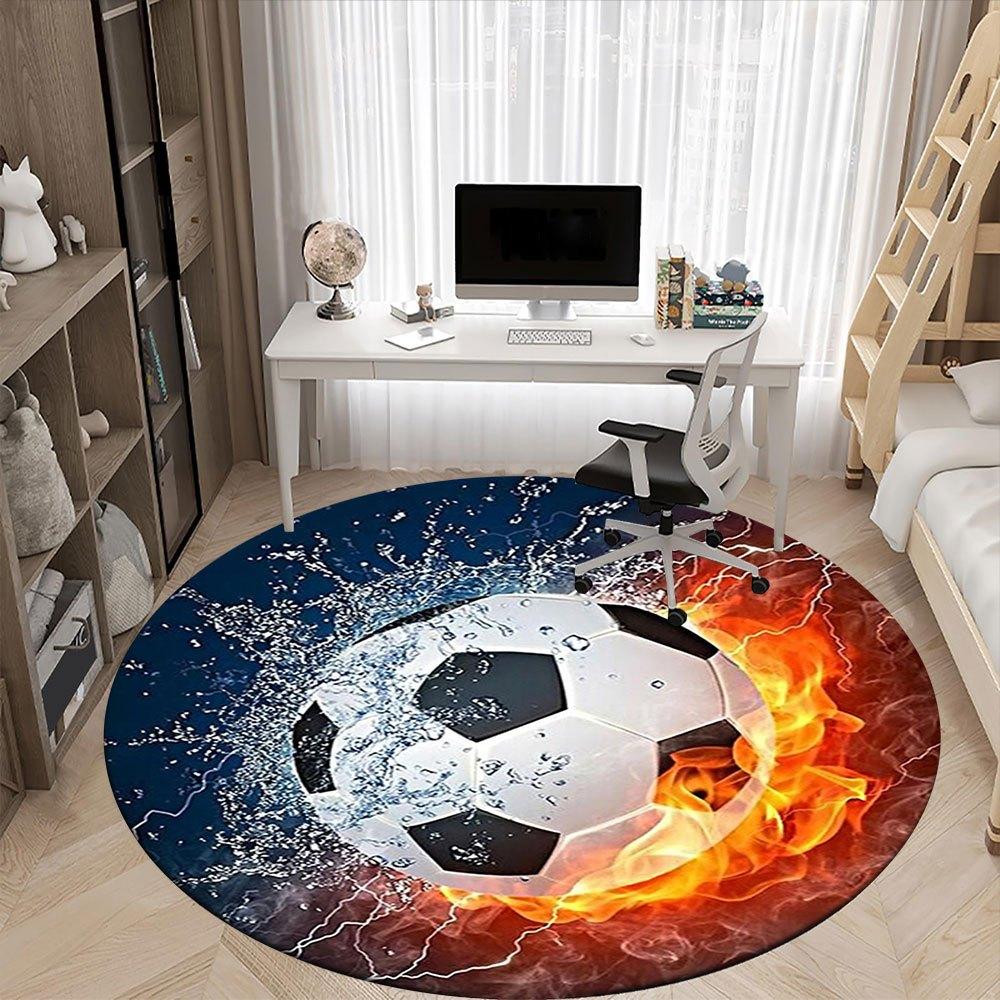 Flame & Water Soccer Ball - Unique Design for Sports EnthusiastsRound Non-Slip chair mat chair carpet for office Rugs for Office Decor Gift For Valent