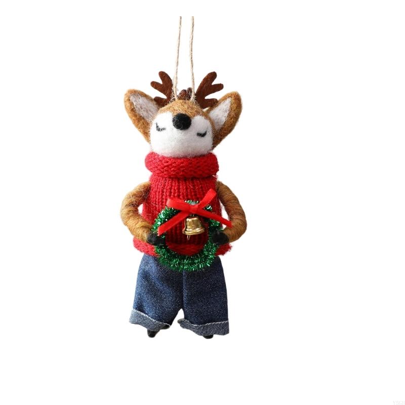 Tree Hanging Christmas Deer Ornament with Loop and Handcrafted Texture for Seasonal Indoor Accent Use and Display Y5GB