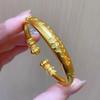 Vintage Carved Floral Gold Plated Open Cuff Bangle For Women Chinese Style Adjustable Bracelet Wedding Jewelry Gift