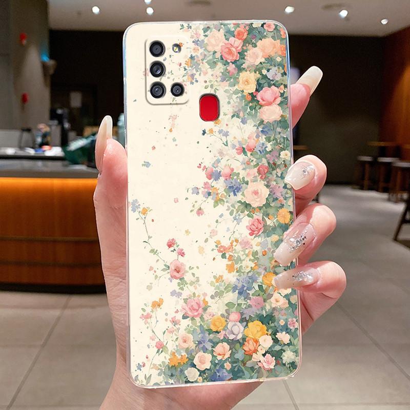 For Samsung Galaxy A21s Phone Case SM- A217F Capa Flower Butterfly Protective Thin Cases Transparent Soft Silicone TPU Cover