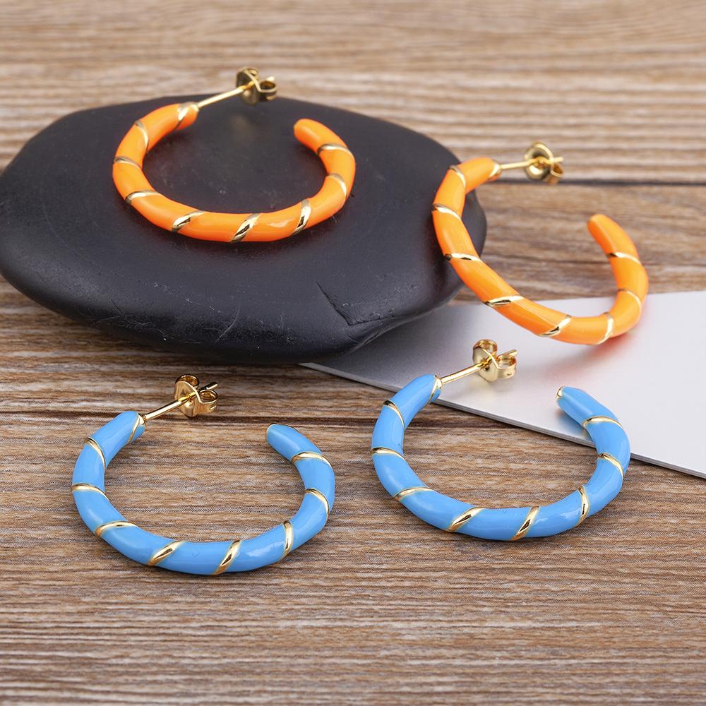Nidin New Trendy 5 Candy Colors Threaded Strip Pendant Earrings Enamel Oil Dripping Women Elegant Retro Party Jewelry Gifts