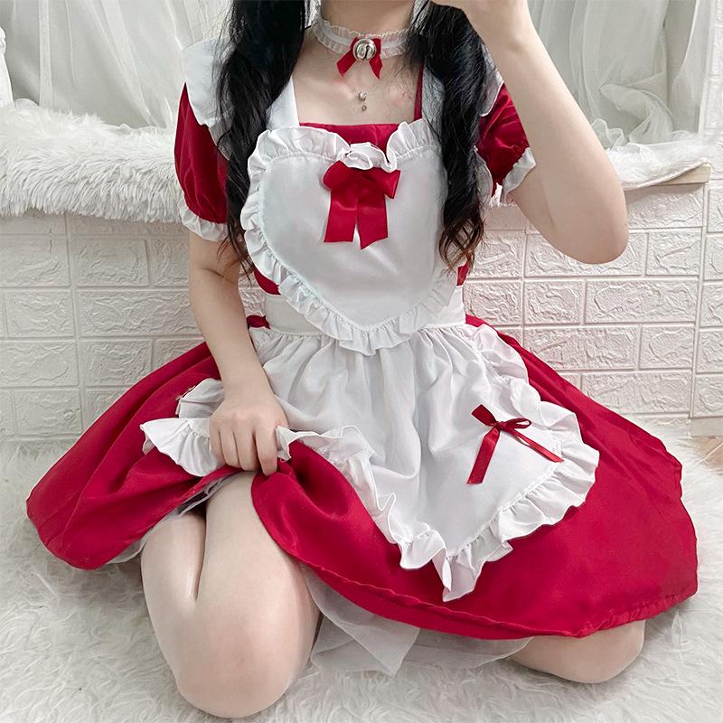 Alice Red Wine Sweetheart Lolita Cosplay Maid Outfit - Cute Princess Dress