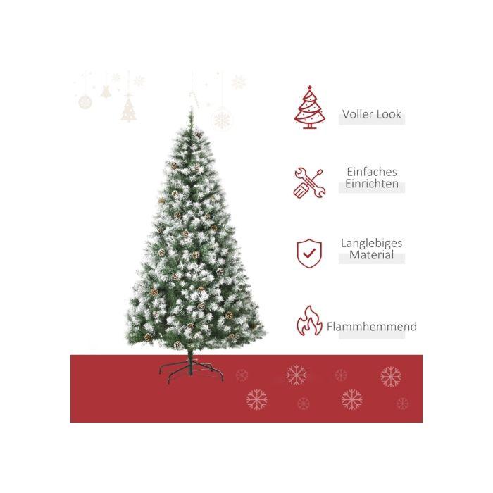 HOMCOM Sapin De Noël Artificiel, 800 Branches, 61 Pommes De Pin, Pointes Enneigées, Ignifuge, 180 Cm