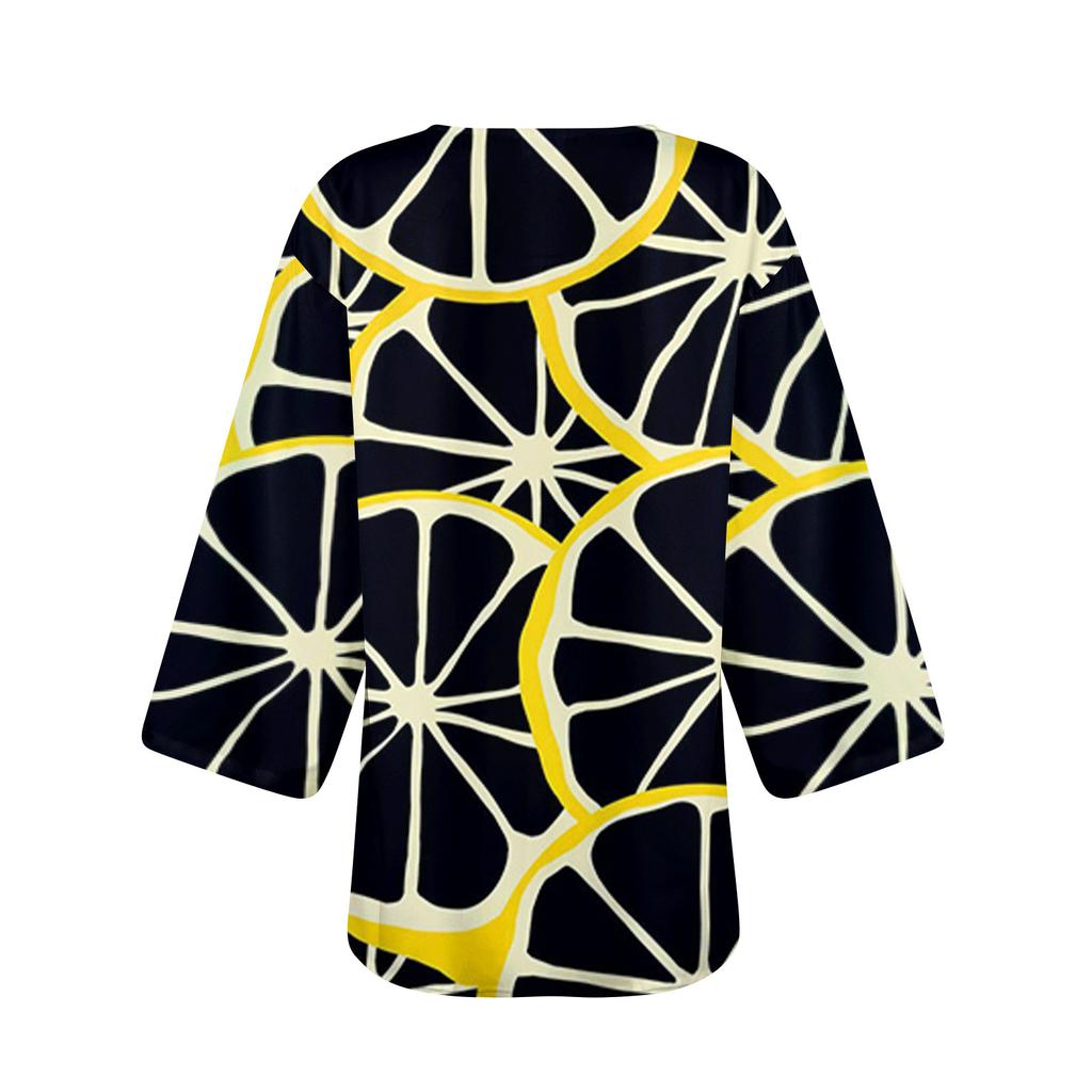 Women's Fashion Printed Seven-Part Sleeve Cardigan Loose Blouse Casual Blouse Top