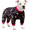 LovinPet Large Dog Pajamas Pitbull PJS: Wound Care/Post Surgery Dog Clothes, Onesies for Dogs, Unicorn Rainbows Black Print, Lightweight Stretchy