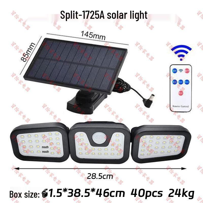 Rotating Three-Head Solar Outdoor Waterproof Wall Light with Motion Sensor