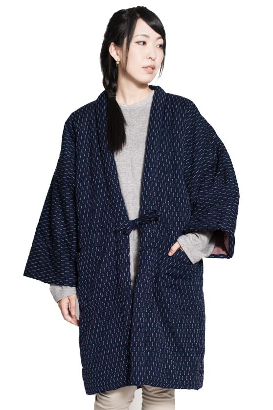 [ROCCA] Women s Long Hanten (Japanese padded jacket) - Kurume-ori fabric, warm, made in Kurume, Japan. Available in larger sizes. Stylish and
