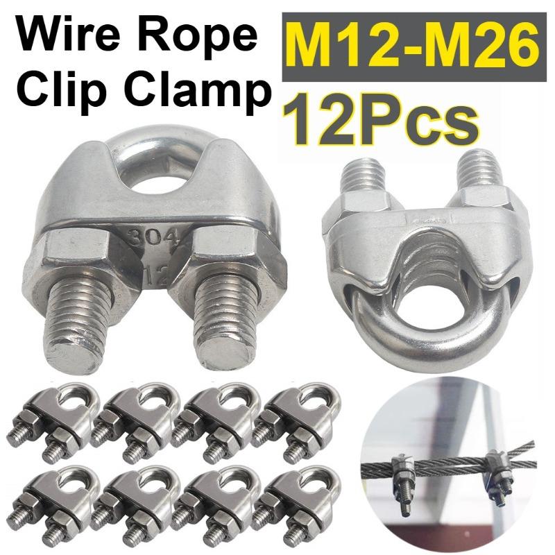 12 Pcs M12-M26 304 Stainless Steel Wire Rope Cable Clip Clamp U Bolt Saddle Fastener