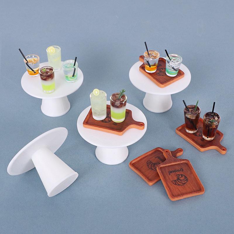 Mini Dollhouse Juice Display Tray - Handmade Decorative Table Accessory