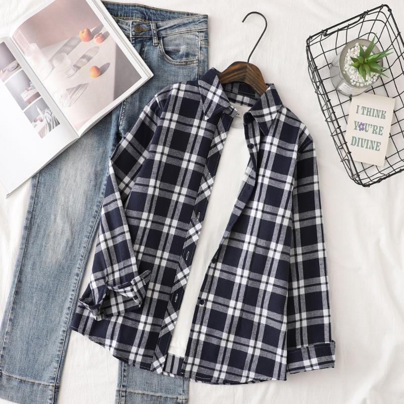 Autumn Women's Red Black Plaid Shirt Lady Fit Long Sleeve Cotton Casual Shirts & Tops Ladies Multicolor Checkered Clothes