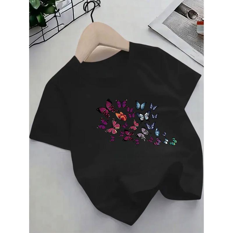 Mărimi europene [Tricou Fluture Copii] Tricou Copii Cartoon Fluture Imprimat Mânecă Scurtă - Top Drăguț Fete Vară Mânecă Jumătate Îmbrăcăminte Copii Nou