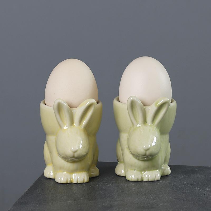 Hand-Painted Rabbit Egg Holder Ceramic Egg Cup Creative Three-Dimensional Cartoon Ornament Ring Beauty Sundries Storage Box