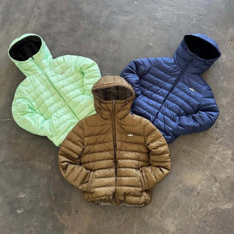 Winter Hooded Cotton Jacket Men Women Embroidered Letter Reversible Loose Fit Hip Hop Style