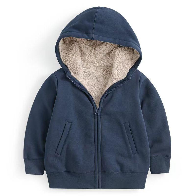 Children s Hooded Jacket with Fleece for Autumn and Winter, Unisex, Faux Lamb Wool, Warm Hoodie with Zipper Dark Blue 140