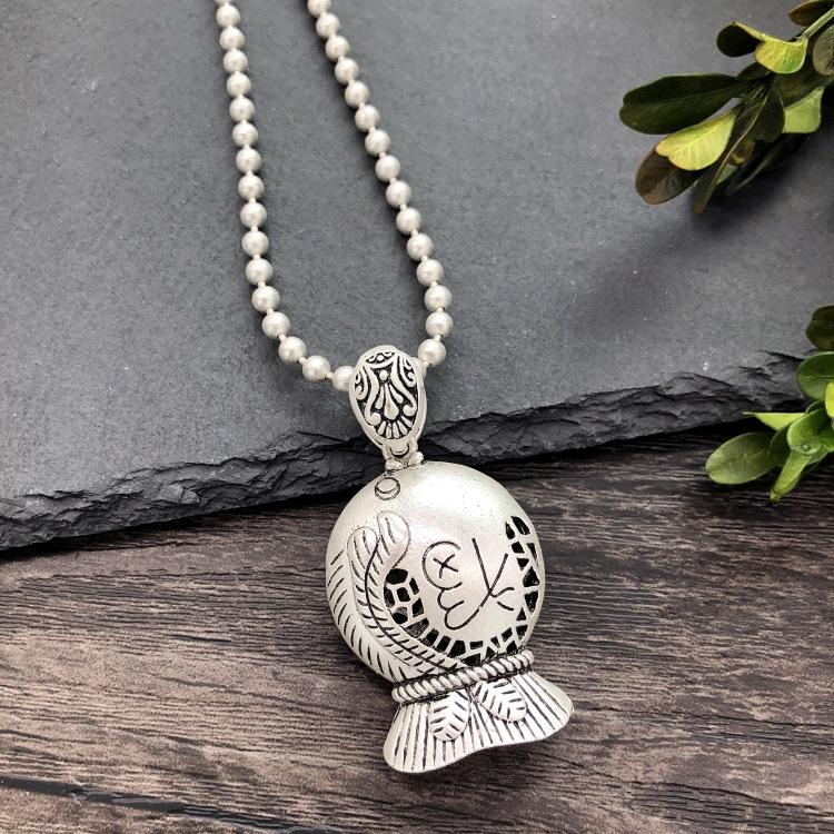 Vintage Thai silver long necklace flower pendant simple long sweater chain accessories women