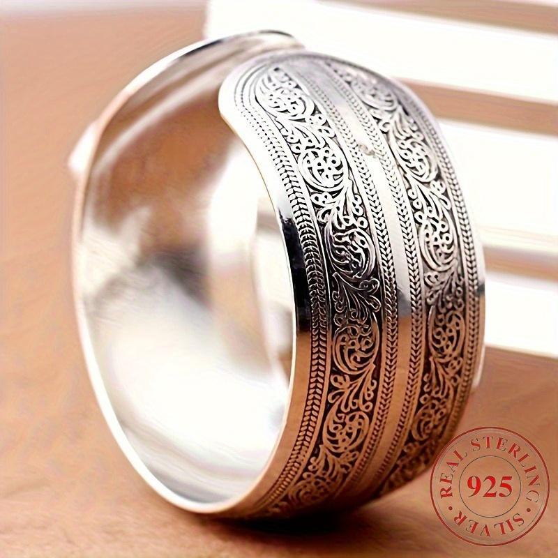 Bracciale a spirale floreale in argento, design aperto regolabile, versione larga, elegante e semplice, adatto per l'uso quotidiano