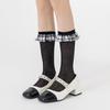 Female Spring Summer New Product Thin Model Check Bow Lace Boneless Cotton Socks