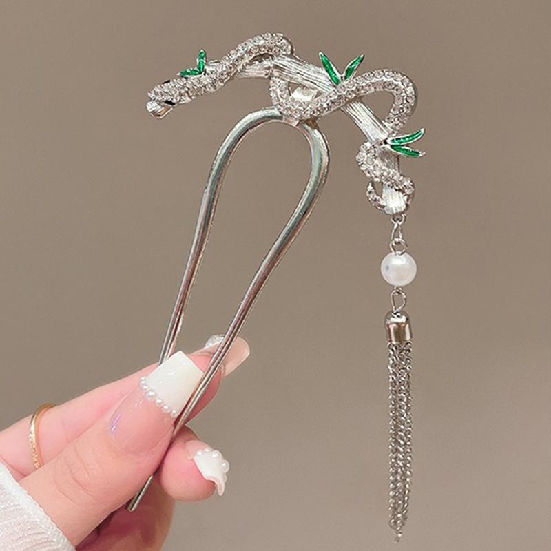 1pc Spirit Snake Wrapped Around Bamboo Ancient Style High Feeling Step Shaking Plate Hairpin New Chinese Qipao Hanfu Headwear