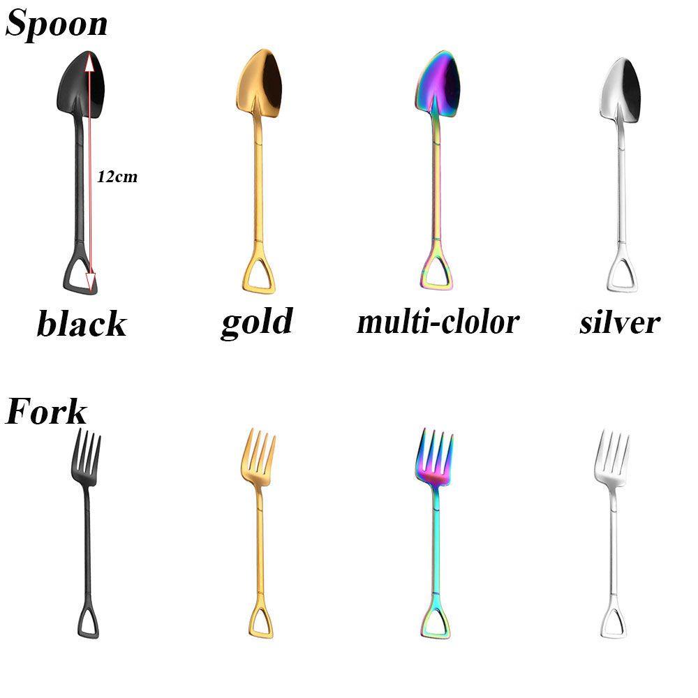 New Long Handle Kitchen Ice Cream Stainless Steel Spoon Fork Shovel Shape