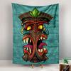 Colorful Tiki Mask Cartoon Turquoise Wood Hawaiian Wall Tapestry Tropical Decor for Living Room Bedroom Gift
