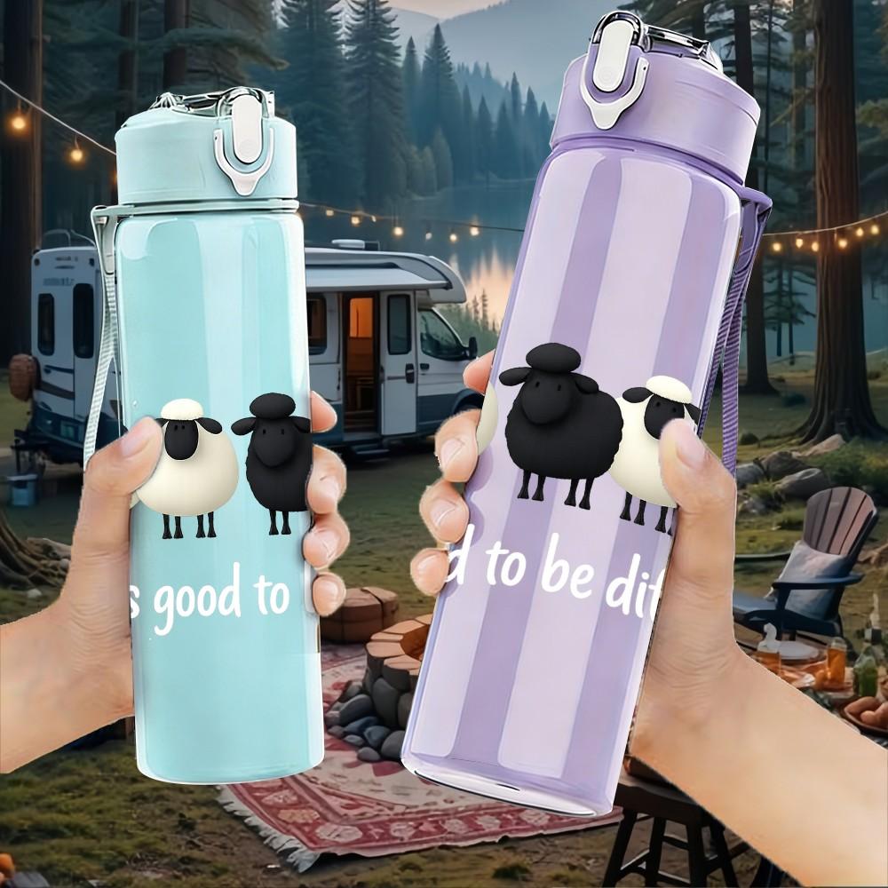 1PC Flock Sheep Silhouette Print 750ml Color Plastic Sports Water Bottle Leakproof Flip Straw Lid Suitable for Sports Office Home Use