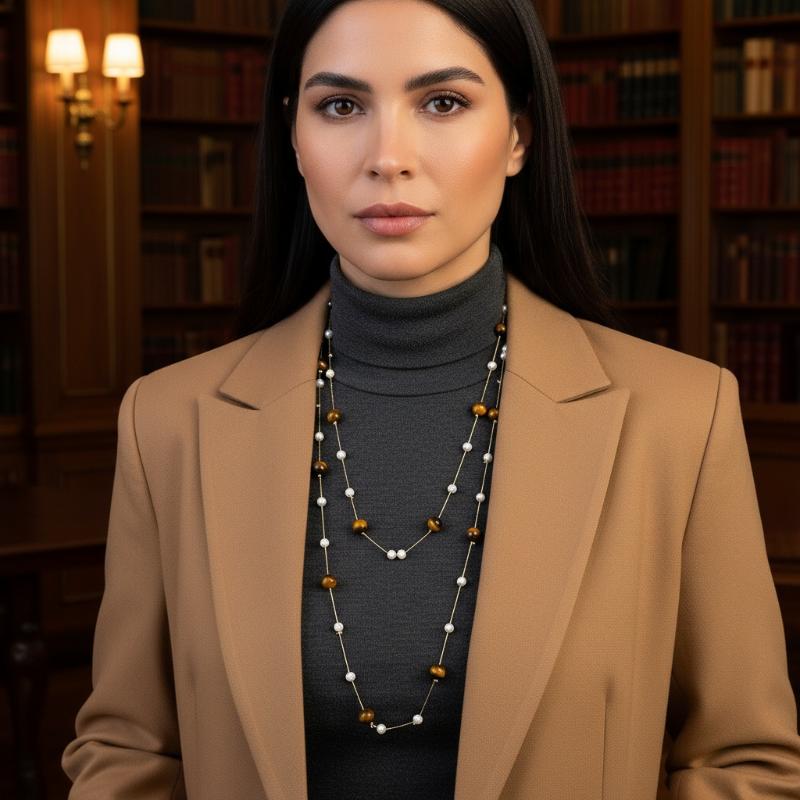 1Pcs Retro Stackable Glass Bead Sweater Neck Chain Multi-layer Tiger's Eye Stone Necklaces For Women Charms Jewelry Gifts