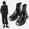 Knöchel Plateau Damen Schneestiefel Luxus Eckige Zehenpartie Mittelhohe Absätze Leder Plüschschuhe Winter 2025 Trend Designer Neu Goth Botas Mujer