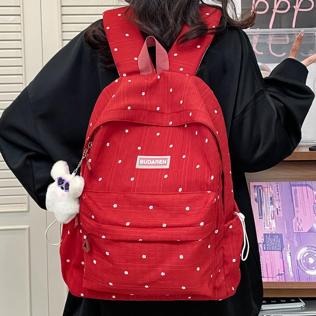 Small fresh schoolbag, girls, junior high school students, polka dots, cute versatile travel backpack, lightweight large-capacity backpack