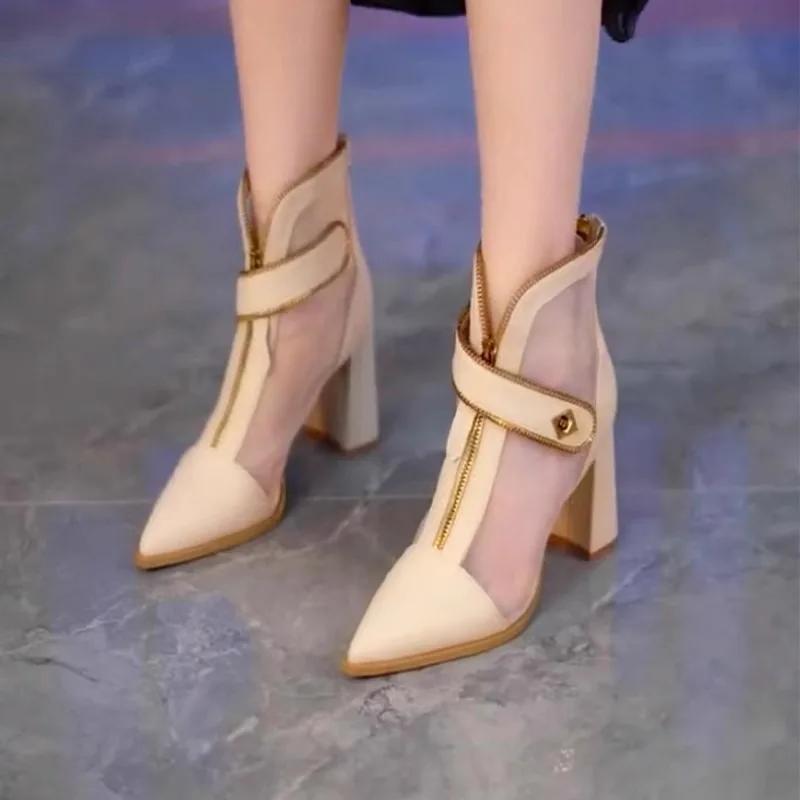Fashion Shoes Female 2025 High Quality Pointed Toe Women's Boots Fashion Mesh Breathable Shoes Women New Best Seller Zipper Sandal Boots