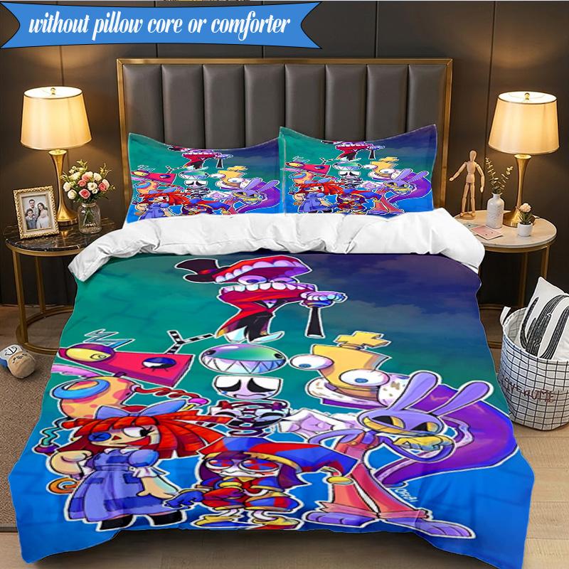 3PCS Colorful Digital Circus Bedding Set,Including 1pc Duvet Cover And 2pcs Pillowcases Perfect for Bedroom, Dormitory, Fan Christmas gift