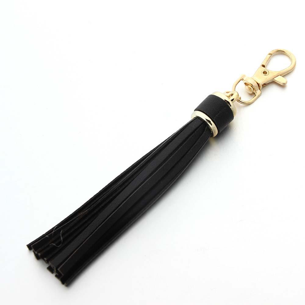 Fashion Gold Colour Alloy Lobster Clapes Leather Tassel Pendant Keychain for Women's Bag Accessories