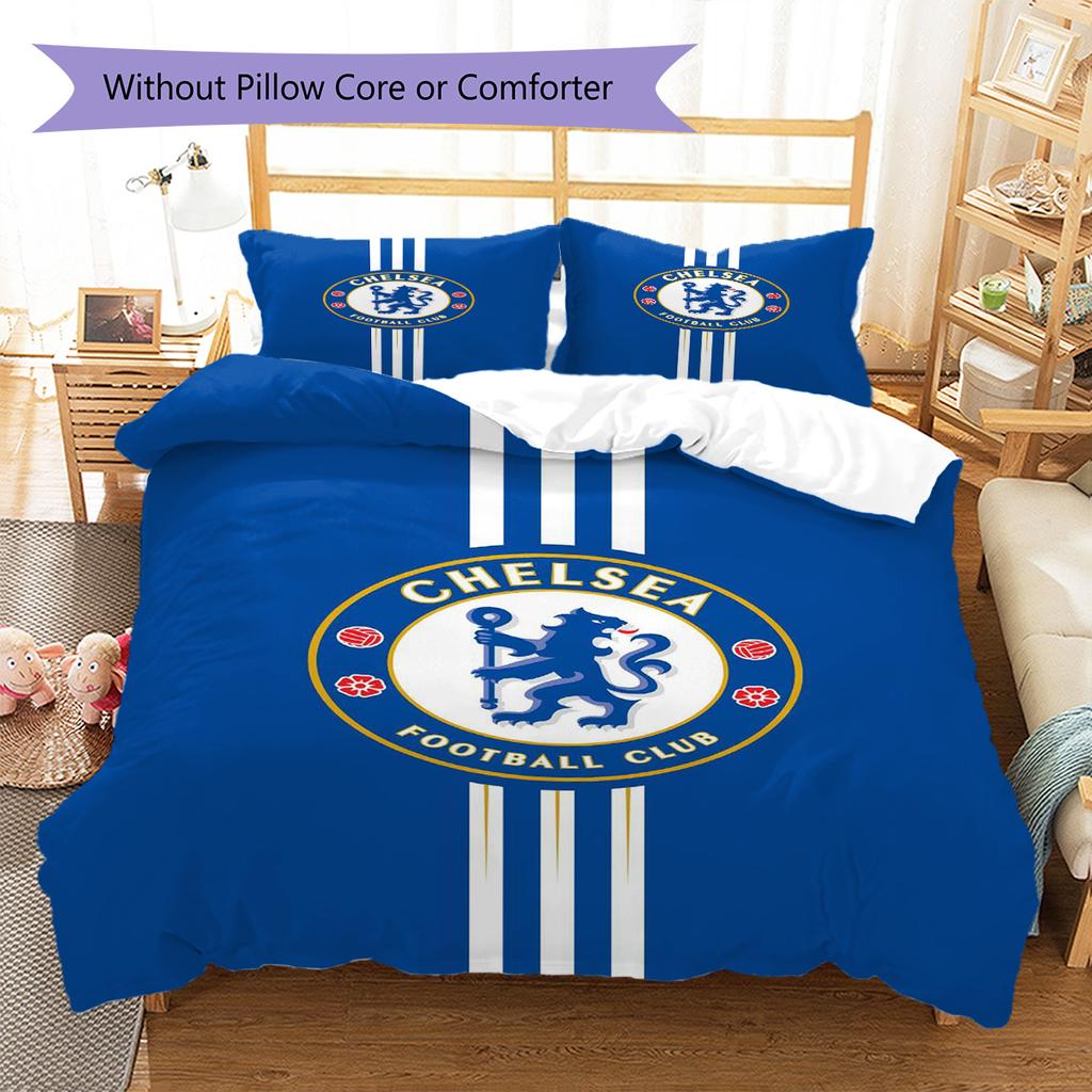 Chelsea FC Pattern Bedding Set Quilt Cover Pillowcase Home Decor Gift (1 * Duvet Cover + 2 * Pillowcase, Without Core)