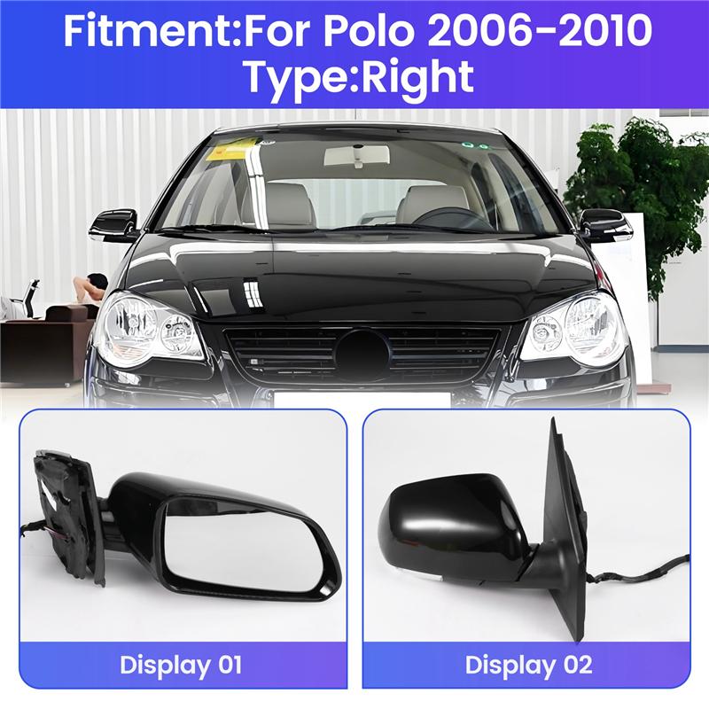 ABLZ-Car Rearview Mirror Assembly Exterior Door Side Wing Mirror With Turn Signal Lights For VW Polo 2006-2010 Right