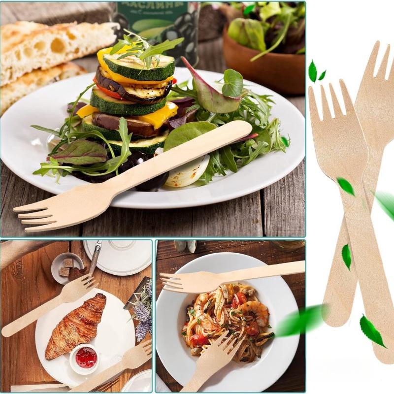 100Pcs Biodegradable Disposable Wooden Knife Fork Spoon Environmentally Friendly Tableware Set Cake Fork Ice Cream Dessert Spoon