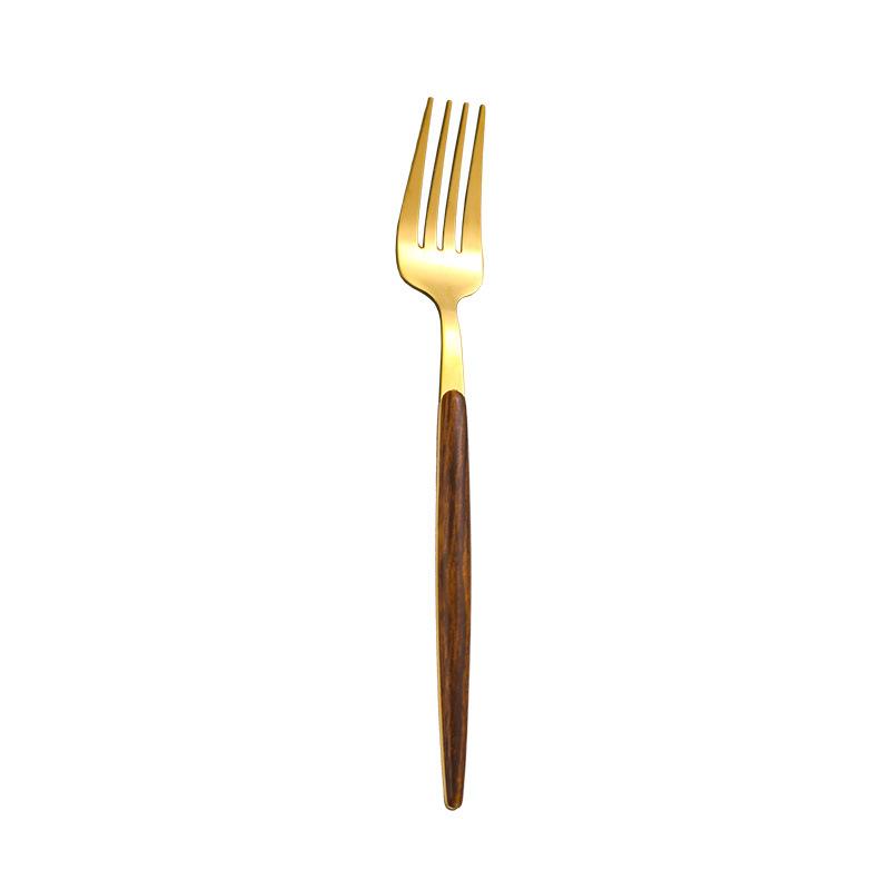 Ins Gold Tableware 430 Stainless Steel Knives, Forks and Spoons Set Imitation Wood Western Food Steak Knives and Forks