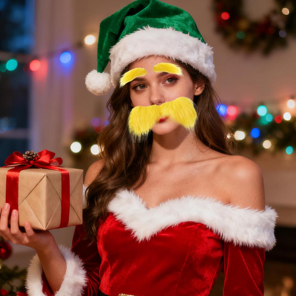 Yellow Mustache And Eyebrows Funny Self Adhesive Costume Accessories Funny Christmas Costume for Holiday Party Supplies Autumn