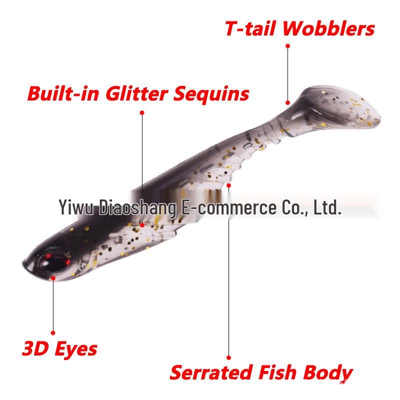 7cm Fish Eye T-tail Soft Lure, Two-color Wave Pattern, for Grouper & Mandarin Fish, 2.8g Artificial Bait