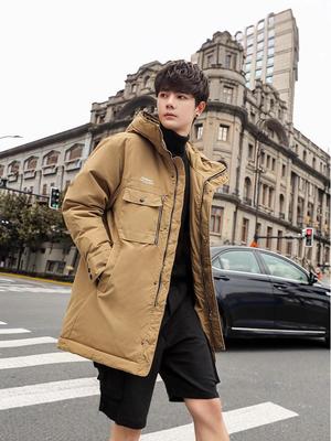 2025 Men's Mid-Length Thickened Warm Down Jacket for Junior and High School Students
