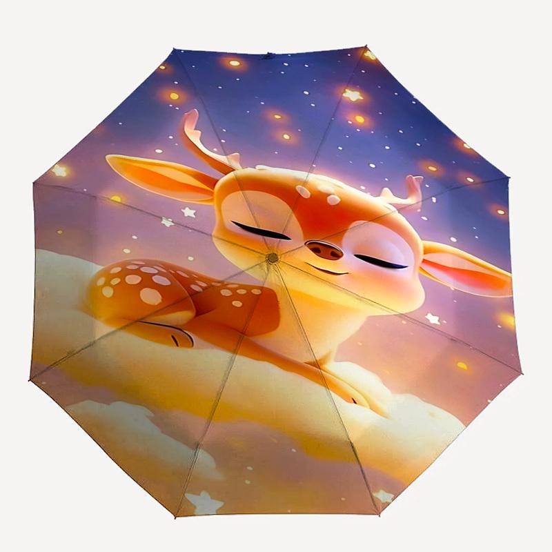 

1pc Deer umbrella automatic open/close, 8-Rib Durable Frame, Compact Folding Design, Ideal Birthday/Holiday Gift 1135A