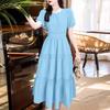 ZANZEA Women Casual O-neck Short Sleeve Summer Lace Patchwork Long Dress