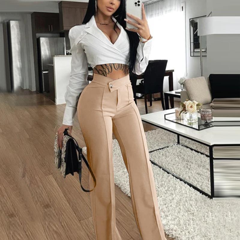 

Autumn New Style Women s Casual Pants Slightly Spicy High-waisted Wide-leg Pants for Outer Wear Versatile and Fashionable S абрикосовый