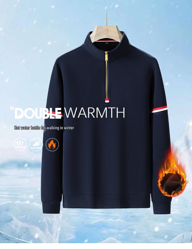 Men's Plus Size Retro Half-Zip Fleece Hoodie - Thick, Loose, Stand Collar for Spring, Autumn, Winter.