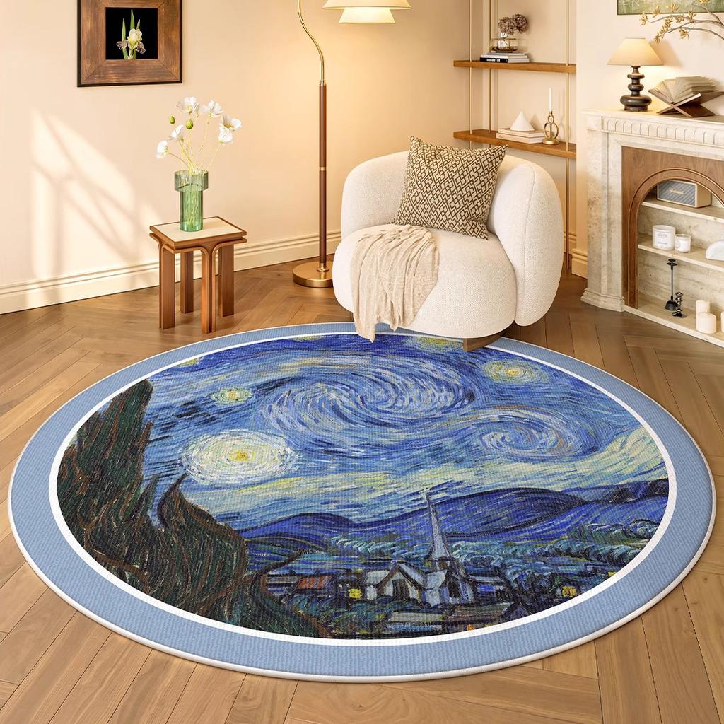 Round Rug Living Room Carpet Soft Bedroom Bedside Floor Mat Plants Flowers French Retro Anti-slip Carpets Home Ddecoration Tapis