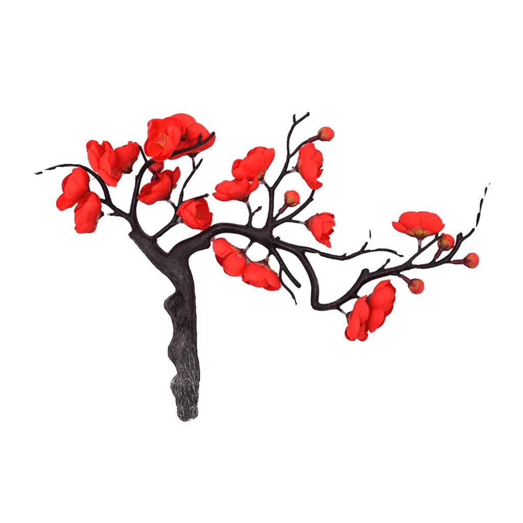 Artificial Plum and Peach Blossom Branch Ornament for Living Room - Dried Flowers Bonsai Arrangement In Pot for Indoor Winter Decoration