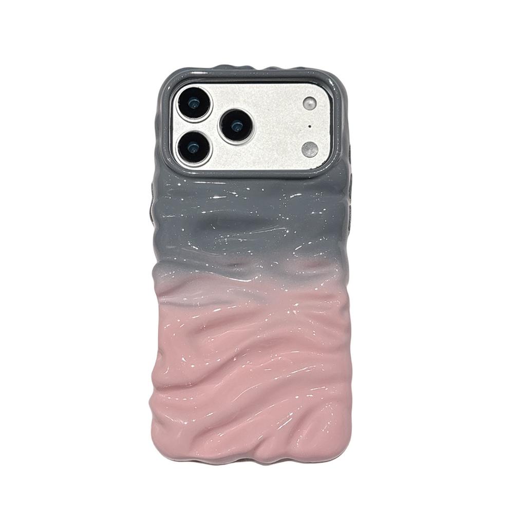Korean personalized contrasting color pleats, suitable for iPhone16Pro max Apple 17 mobile phone case 14/15 advanced sense