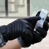 1 пара мужских перчаток для сенсорных экранов, зимние теплые перчатки с пятью пальцами на запястье, шерстяные утолщенные перчатки из искусственной кожи для езды на велосипеде на открытом воздухе
