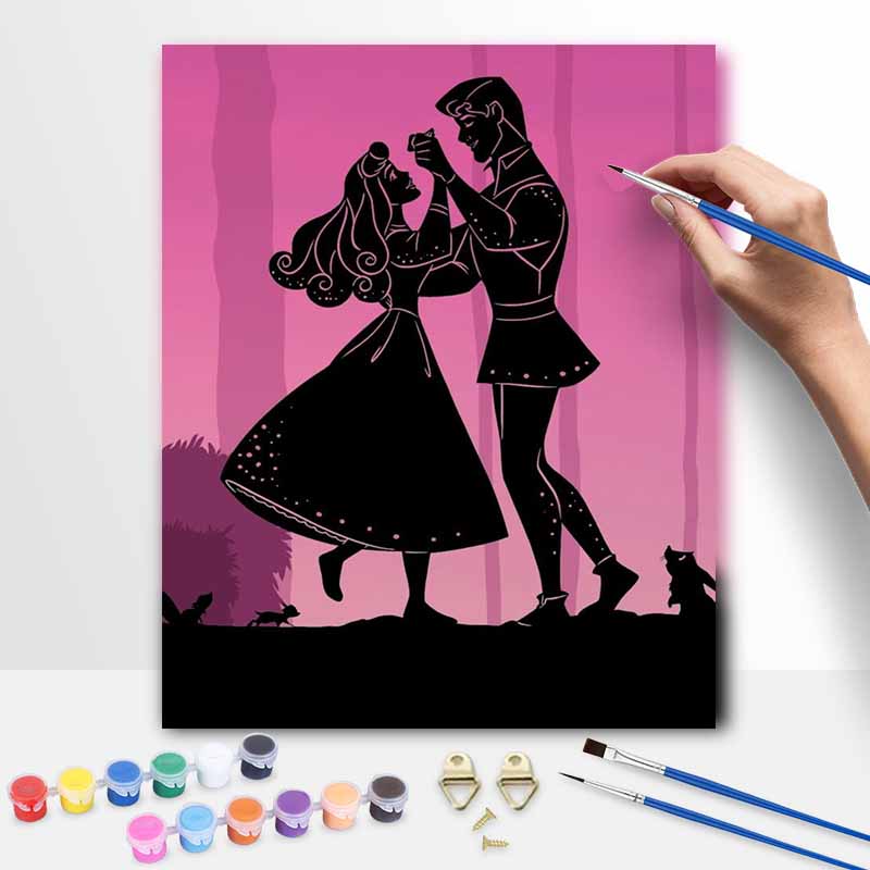 Disney Sleeping Beauty Silhouette DIY Oil Painting Art Painting Kit Home Wall Decor Handmade Gift for Couple Wedding Anniversary Craft 20x30cm